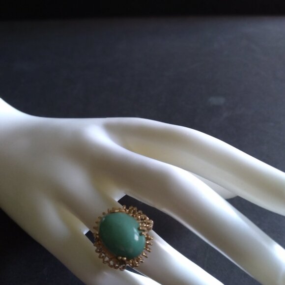 Large Sleeping Beauty Turquoise Stone Ring Set in a 12K gold 4 Prong Ring - Picture 9 of 12